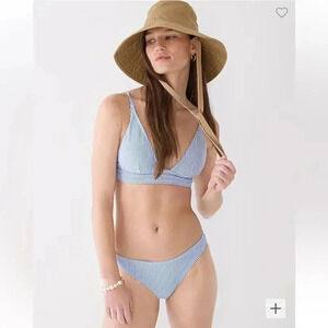J Crew Hipster bikini bottom in seersucker stripe Retro Blue Size 2X NWT